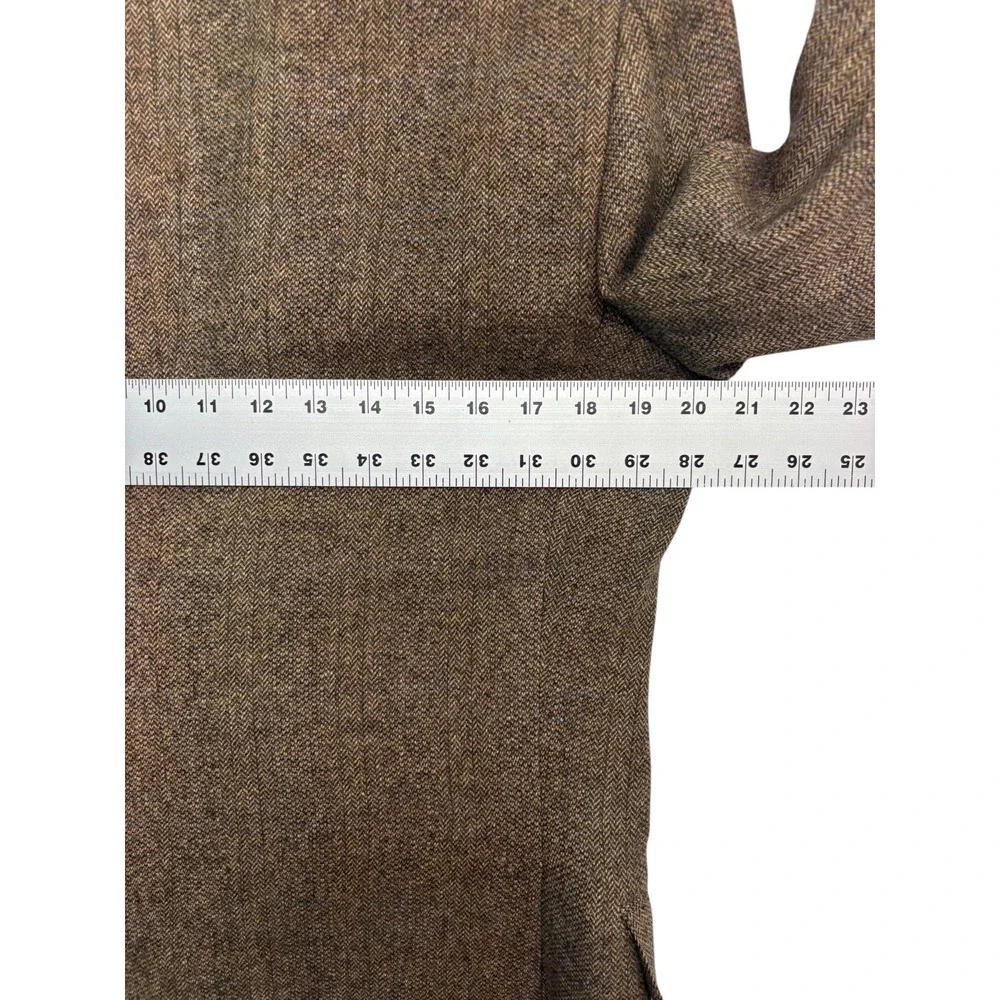 vtg Brown Herringbone Tweed 38R 32x33 2pc Pant Suit Heavy Wool Pleated USA